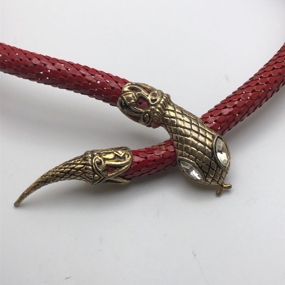 Vintage DL Auld Red Mesh Snake Clear Rhinestone Eyes Wrap Necklace Belt - Picture 7 of 10